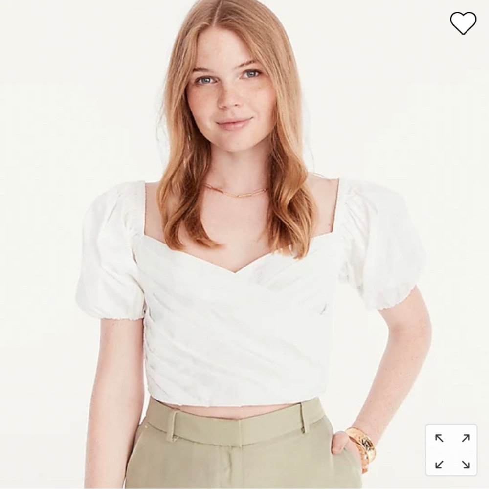 J. Crew White Puff Sleeve Crop Top